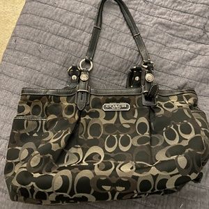 Coach Canvas Black Grey Logo Shoulder Bag Tote